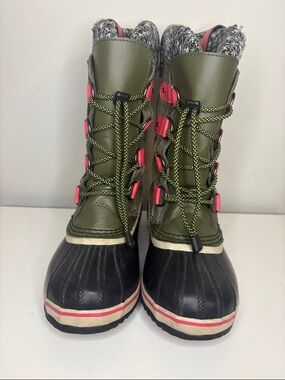 Sorel Olive Green, Black & Pink Winter Rain Boots
